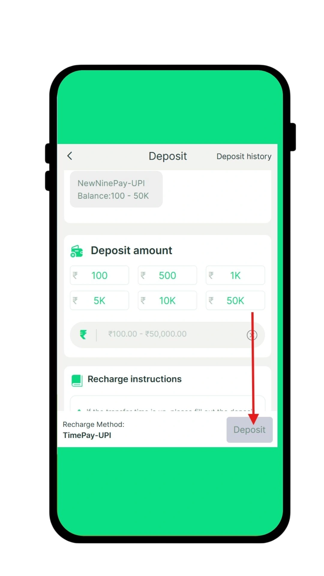 Click on the Deposit button
